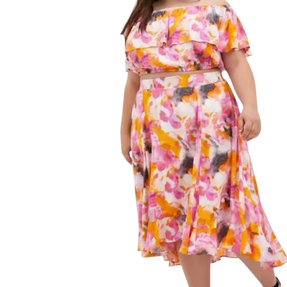 Torrid Water Colored Tie Dyed Off The Shoulder Skirt Set - Picture 1 of 16